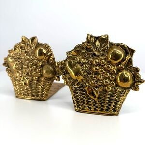 Enesco Gold Brass Fruit Basket Vintage Bookends Set